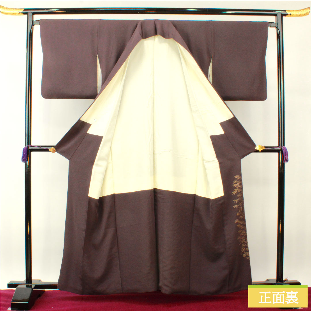 色留袖 正絹 身丈159.5cm 裄丈66cm 袷 紫烏色(しうしょく) 蘇州刺繡 吉祥文様 パールトーン加工 Aランク 紫系 1111001303320