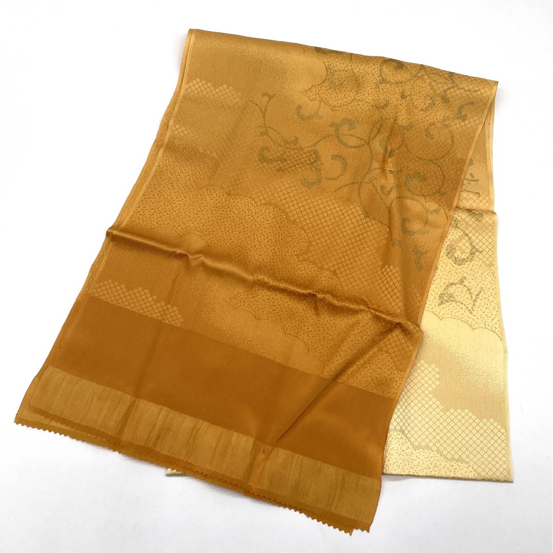 (Like new) S-Rank Pure Silk Obijime and Obiage Set, Light Yellow and Corn Color, Arabesque and Cloud Pattern, Length: Approx. 160cm, Width: Approx. 1.5cm, Semi-Formal, Yellow, Item Number: 1141000192323