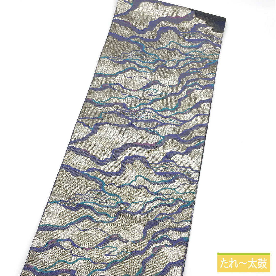 Fukuro Obi (Sash), Pure Silk, S-Rank, Nishijin Weave, with New Repelling Coating, Length 448cm, Pointed Pattern, Semi-Formal, Silver, Item Number 1123016442322