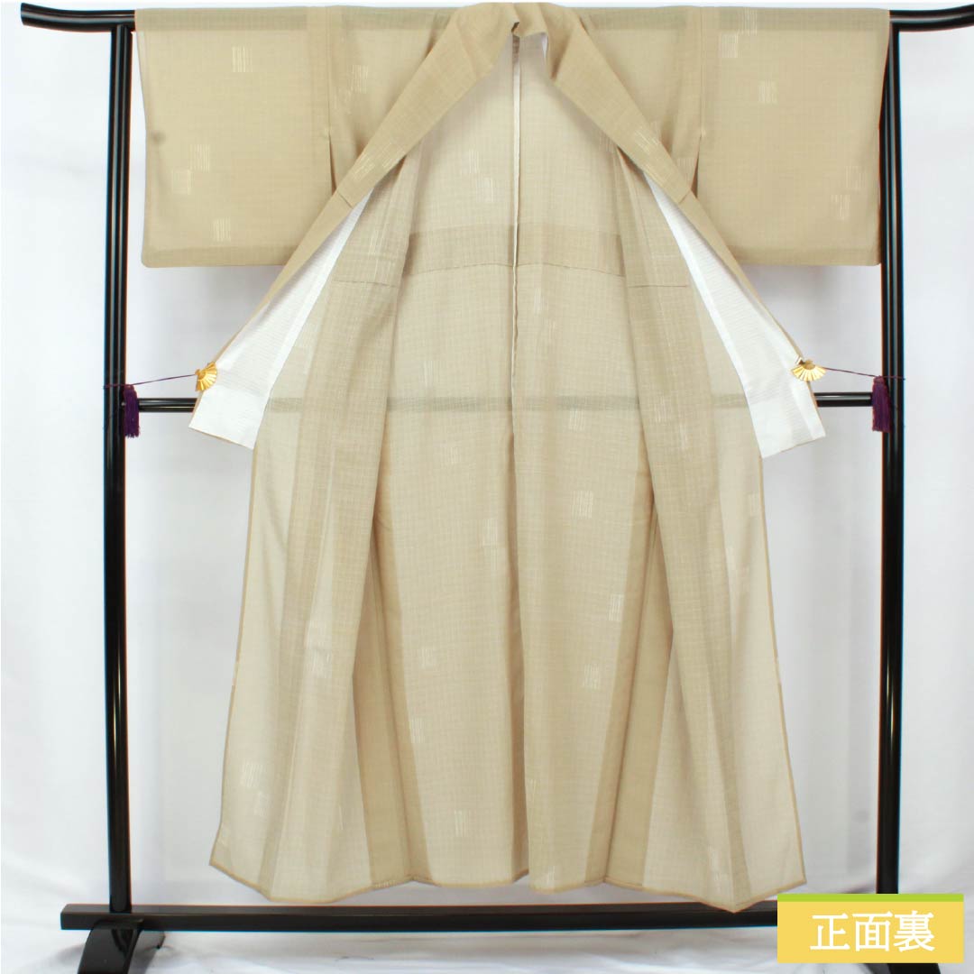 Summer kimono, polyester, small pattern, length 152.5cm, sleeve length 64cm, linen color, geometric pattern, washable, gauze, beige, S rank, product number 1132002672225