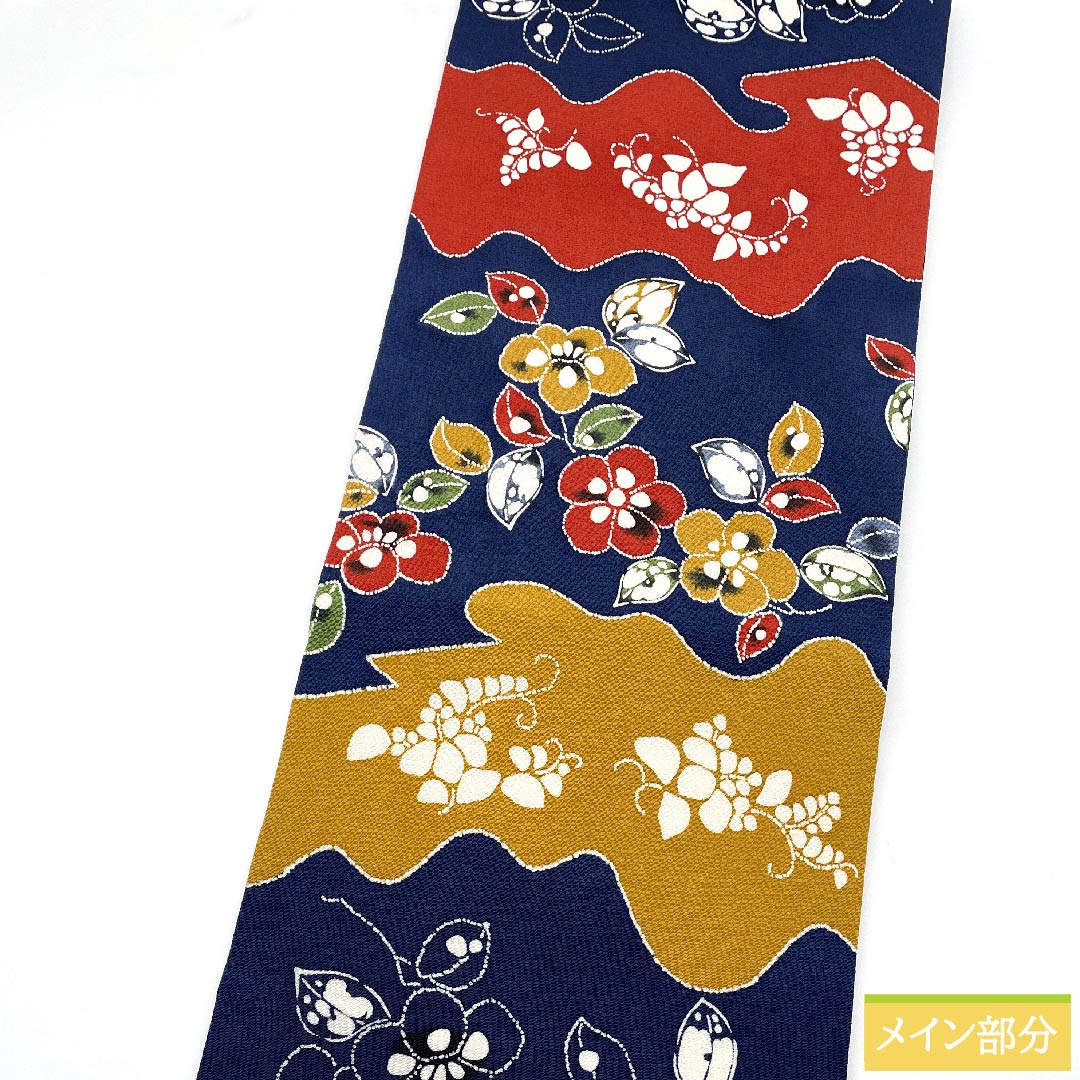 名古屋帯 鉄葡萄色 型染 辻ヶ花 帯丈371.5cm 正絹 Aランク 全通 カジュアル 紺系 1124005403318 名古屋仕立て