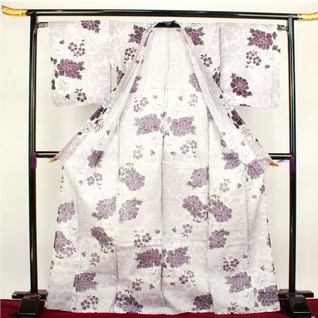 浴衣 牡山茶花 撫子 木綿 Sランク 単衣 身丈172.5cm 裄丈68.5cm 紫系 1118002122620
