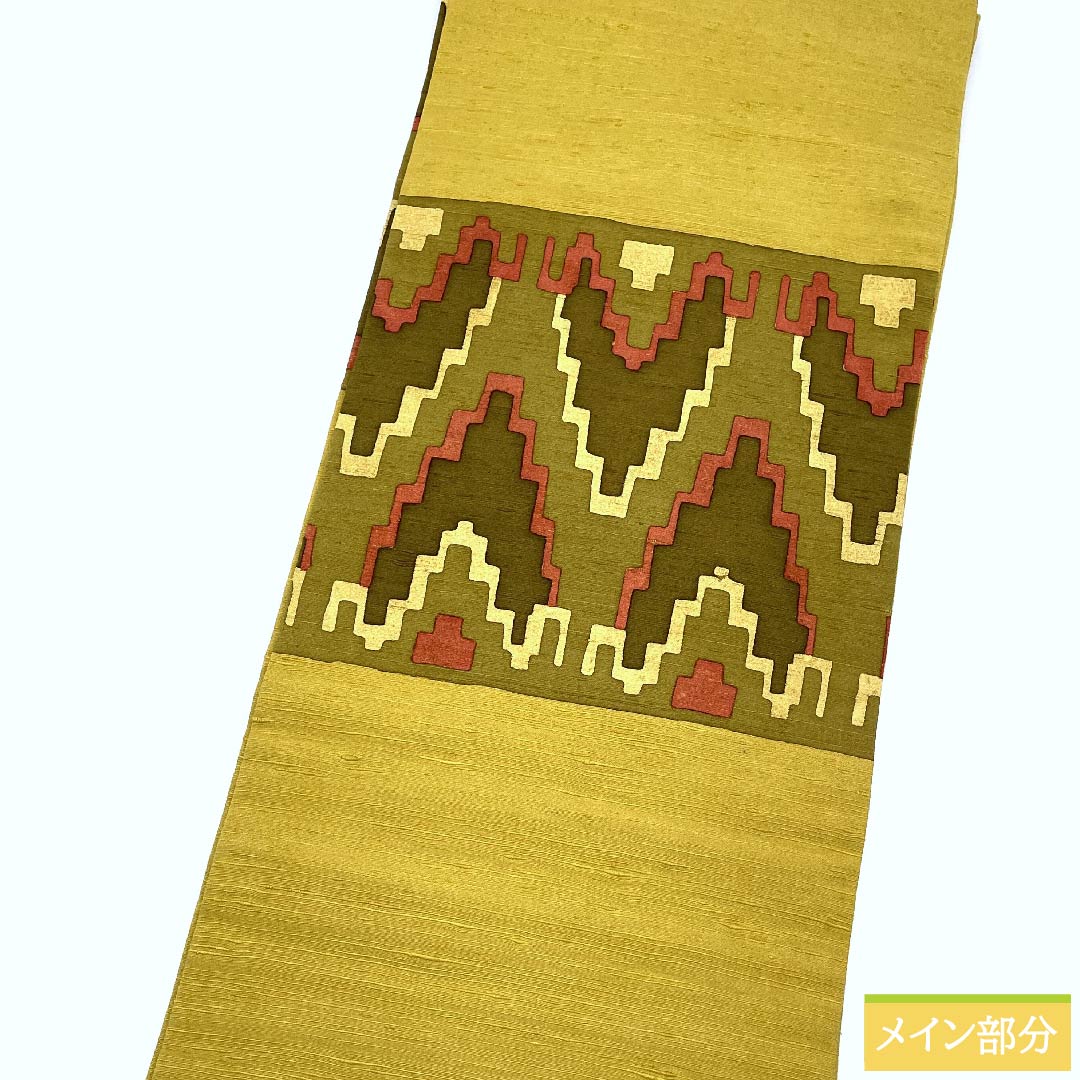 Nagoya obi, gold, abstract pattern, pongee fabric, obi length 358cm, pure silk, S rank, point pattern, casual, yellow, 1124005502323, Nagoya style