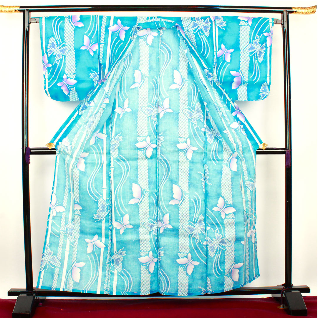 Butterfly Yukata Cotton S Rank Single Layer Length 160cm Sleeve Length 67cm Blue 1118001002417