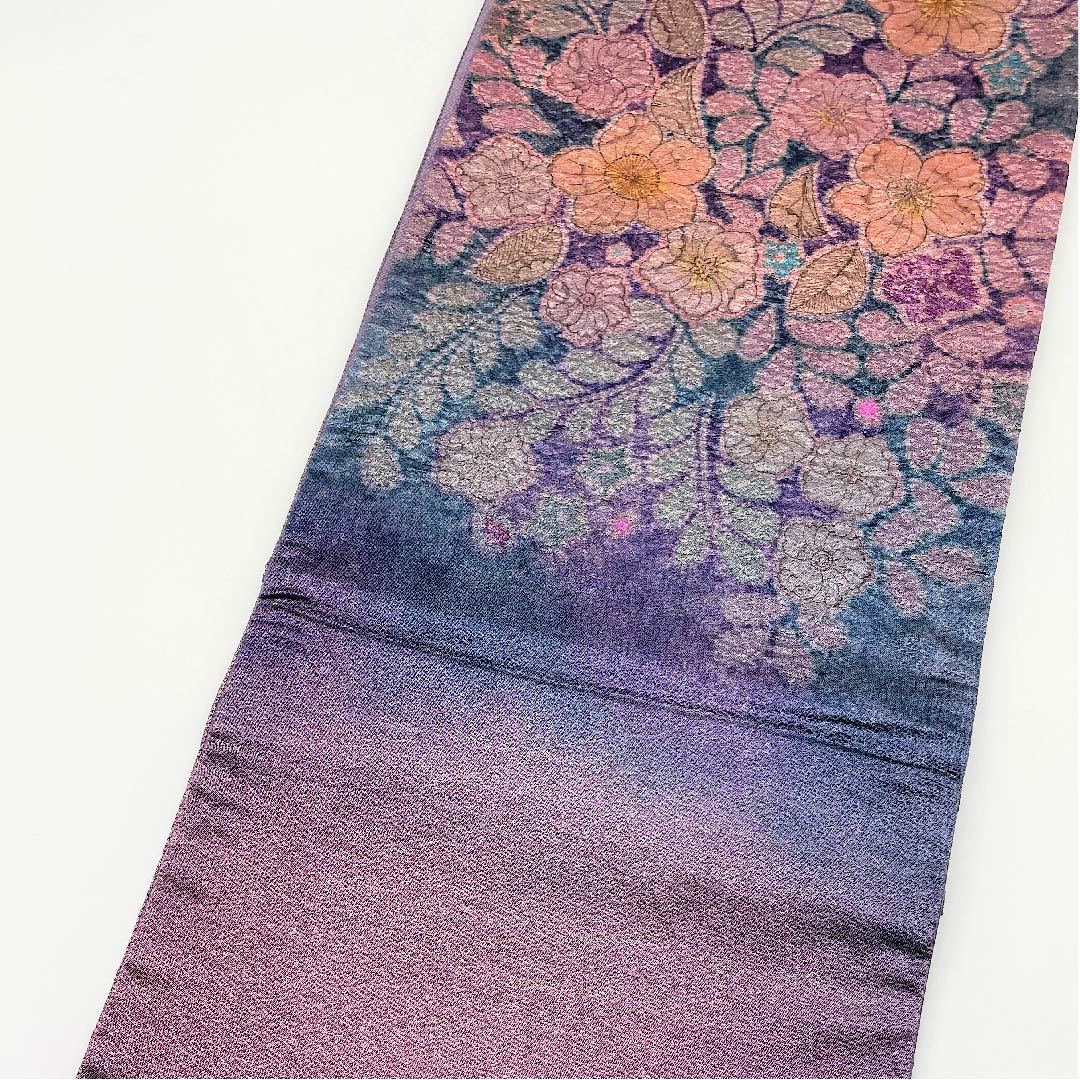 Fukuro Obi (Fukuro obi) in poppy purple, Tsujigahana, Length 468cm, Pure silk, A rank, Pointed pattern, Semi-formal, Purple, 1123005343420