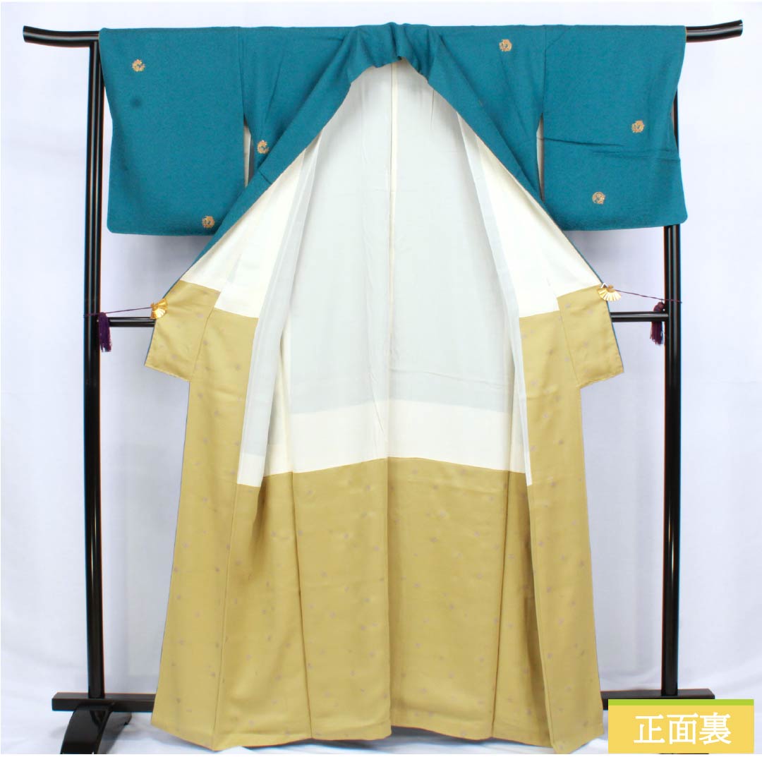 Komon (small pattern) kimono, pure silk, length 165cm, sleeve length 66.5cm, lined, Nandouiro (nandou-iro) with floral wreath, Kyoto Yuzen, S rank, blue, 1115006282517