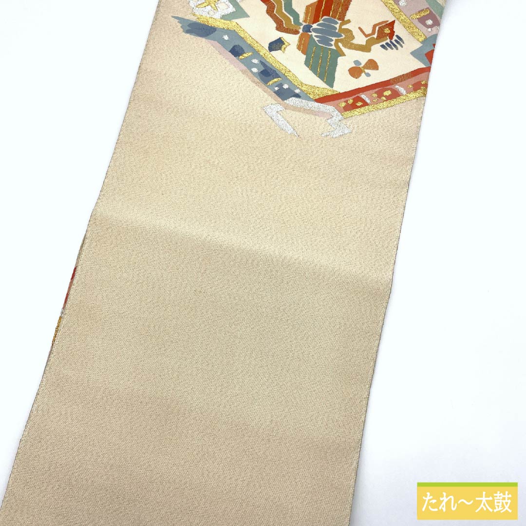 Nagoya Obi, Pure Silk, S-Rank, Phoenix Design, Tapestry Weave, 358cm Long, Gold Accents, Semi-Formal, Pine Needle Pattern, Item Number 1124009542321