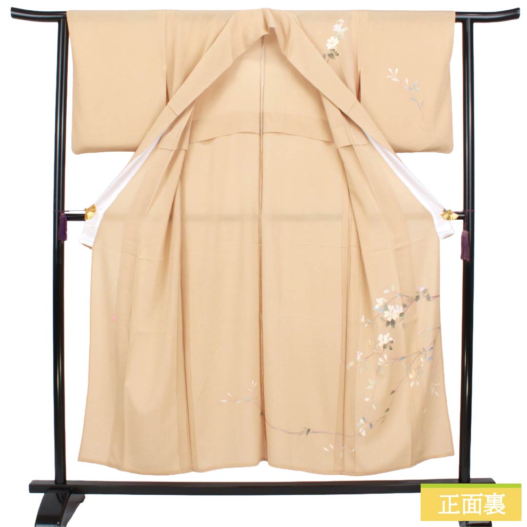 夏物 正絹 付下げ Sランク 身丈150.5cm 裄丈62cm 丁子色(ちょうじいろ) 南克治 加賀友禅 一つ紋 絽 ベージュ系 1132005062125