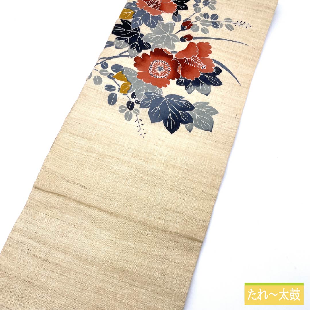Nagoya obi, hemp, off-white, summer obi, Kyoto Bingata style, Bingata style, obi length 350cm, S rank, point pattern, casual, cream color, 1124007952315, Nagoya style