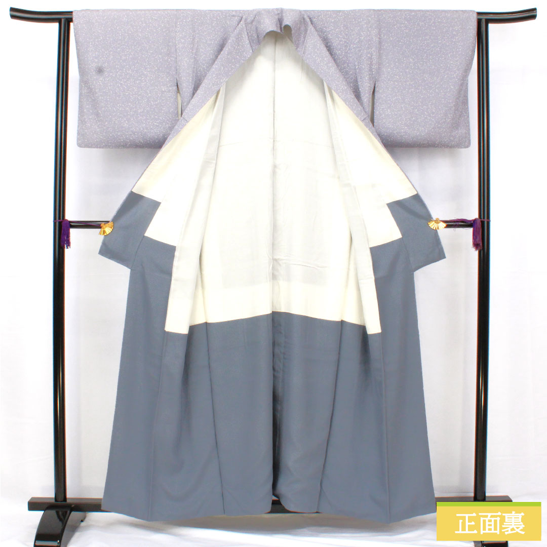 訪問着 正絹 袷 身丈157.5cm 裄丈61.5cm つるば鼠色(つるばねずいろ) タタキ染 扇 一つ紋 中陰三階菱 Aランク 紫系 1112005223320