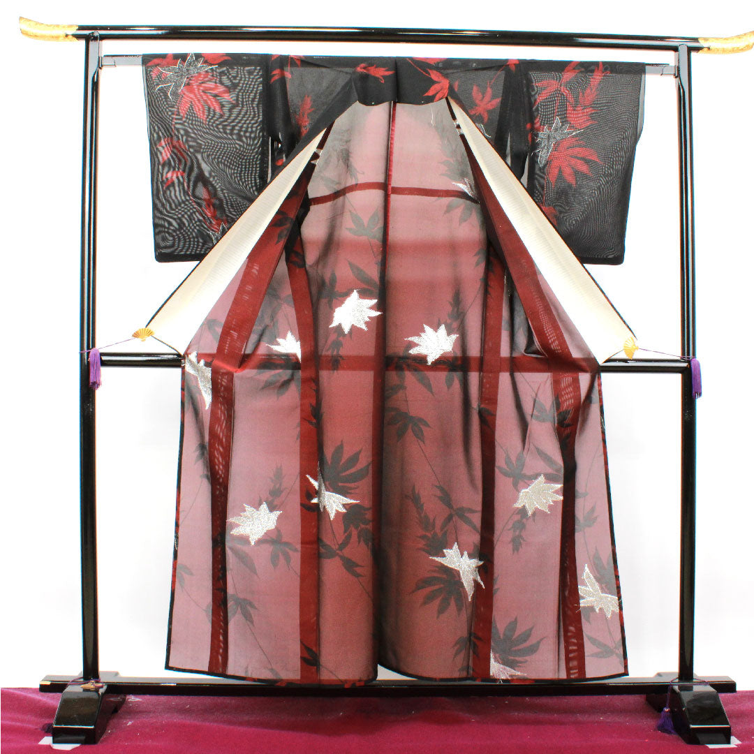 夏物 正絹 小紋 身丈156.5cm 裄丈62cm 抽象模様 紗 Aランク 黒系 1132001083310