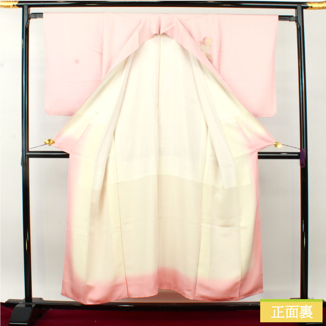 訪問着 正絹 袷 身丈152.5cm 裄丈63.5cm 曙色(あけぼのいろ) 金彩友禅 和田光正 草花模様 Sランク ピンク系 1112004782213