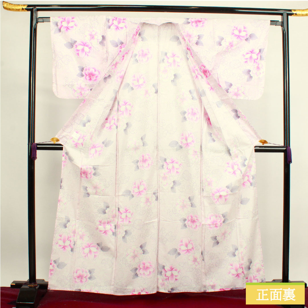 浴衣 木綿 身丈163cm 裄丈64.5cm Sランク 単衣 ピンク系 桜色(さくらいろ) 桜 菊 1118004542413