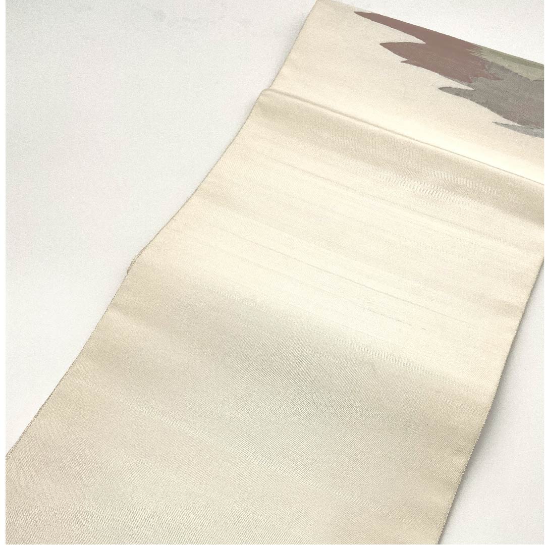 袋帯 胡粉色(ごふんいろ) 抽象模様 すくい技法 帯丈442cm 正絹 Sランク ポイント柄 カジュアル 白系 1123003002311