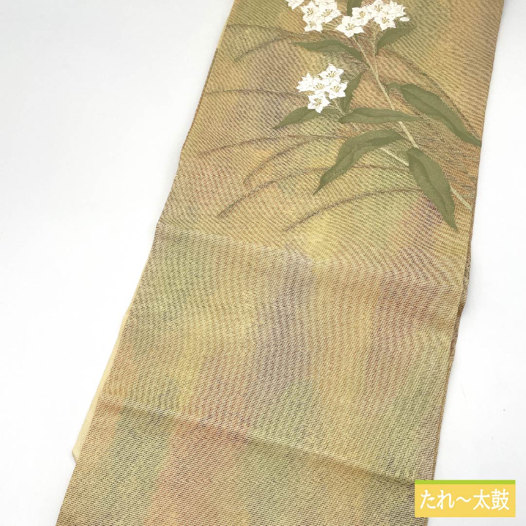 Nagoya Obi, Pure Silk, Summer Obi with Dried Foil and Embroidered Bellflower Design, Length 355cm, S-Rank, Semi-Formal, Gradient Pattern, 1124008682399, Nagoya Style