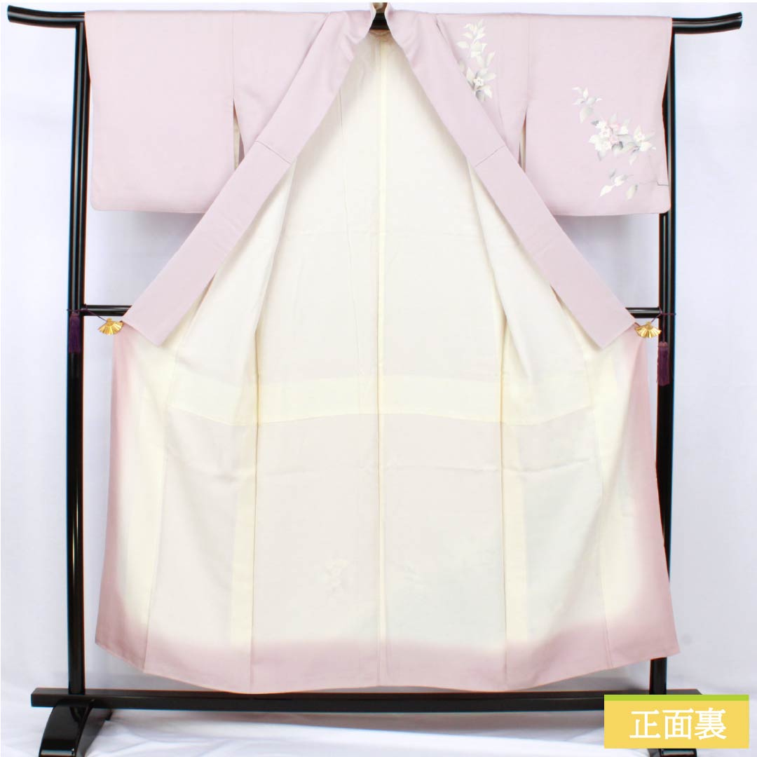 Visiting Kimono, Pure Silk, Grade A, Lined, Length 153.5cm, Sleeve Length 62.5cm, White Plum Blossom Color, Purple Flowers, Item Number: 1112007573220