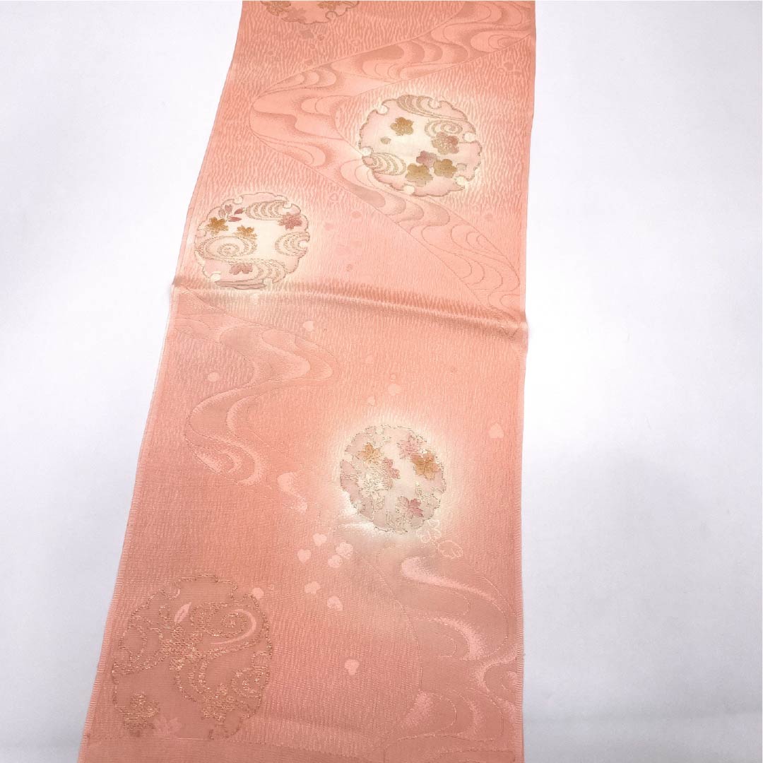 帯揚げ 正絹 Sランク セミフォーマル 東雲色(しののめいろ) 雪輪 流水 古典柄 長さ約188cm 幅約30cm ピンク系 1136001812913
