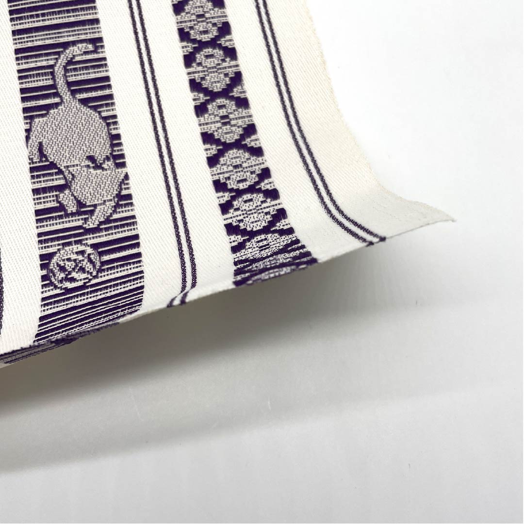 Half-width obi, polyester, obi length 360cm, white, Hakata-ori style, cat, white, S rank, 1125001562311