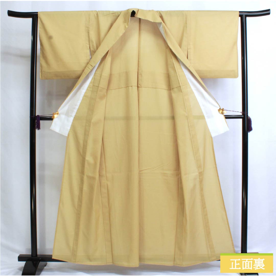 Summer Solid Color Kimono, S Rank, Length 160cm, Sleeve Length 63cm, Pear-Colored Kimono, with a False Undershirt, Washable, Yellow-Tone Silk, Product Number: 1132003102423