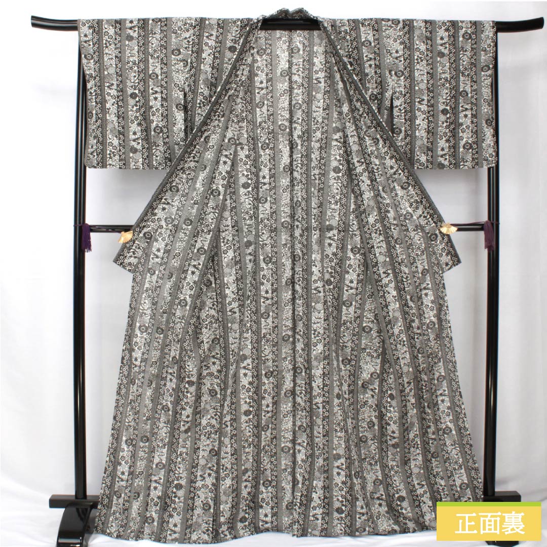 Summer kimono, polyester, small pattern, length 170cm, sleeve length 67cm, stripes, auspicious pattern, washable kimono, gauze, S rank, monotone, 1132002272627