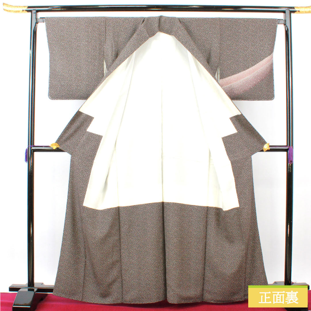 訪問着 正絹 袷 身丈164.5cm 裄丈66.5cm こげ茶色 桜の花びら 江戸小紋 しつけ糸付き 未使用品 Sランク 茶系 1112004662414