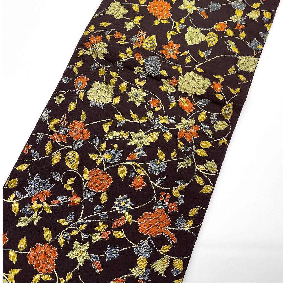 Fukuro Obi (Fukuro obi) in Shigokuiro (color of the ultimate essence), floral arabesque pattern, obi length 428cm, pure silk, S rank, six-pass, casual, purple, 1123006732320