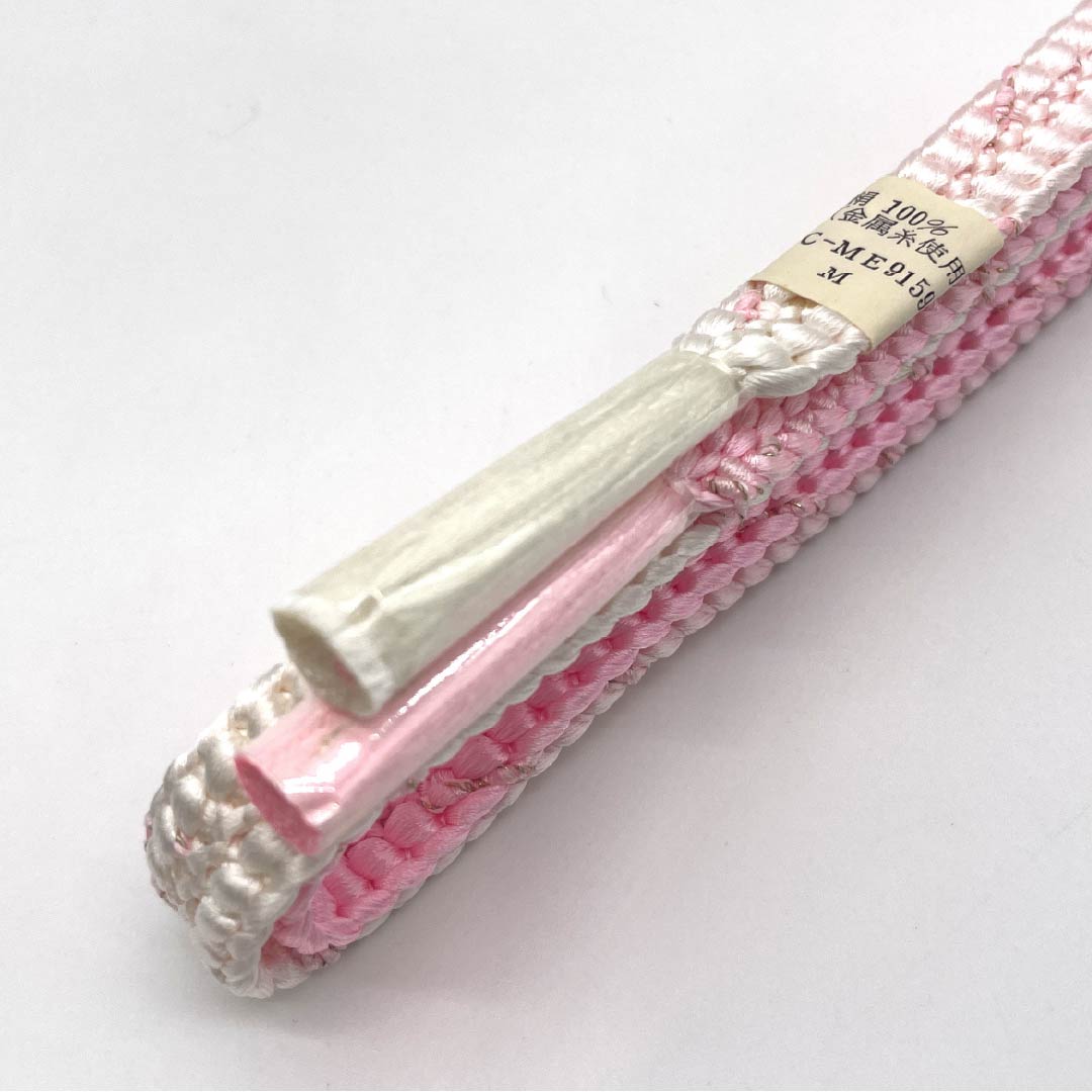 (新古品) 帯締め 正絹 四分紐 洎夫藍色(さふらんいろ) 金属糸使用 新古品 ぼかし 長さ約160cm 幅約1.5cm セミフォーマル NEWランク ピンク系 1135003011313
