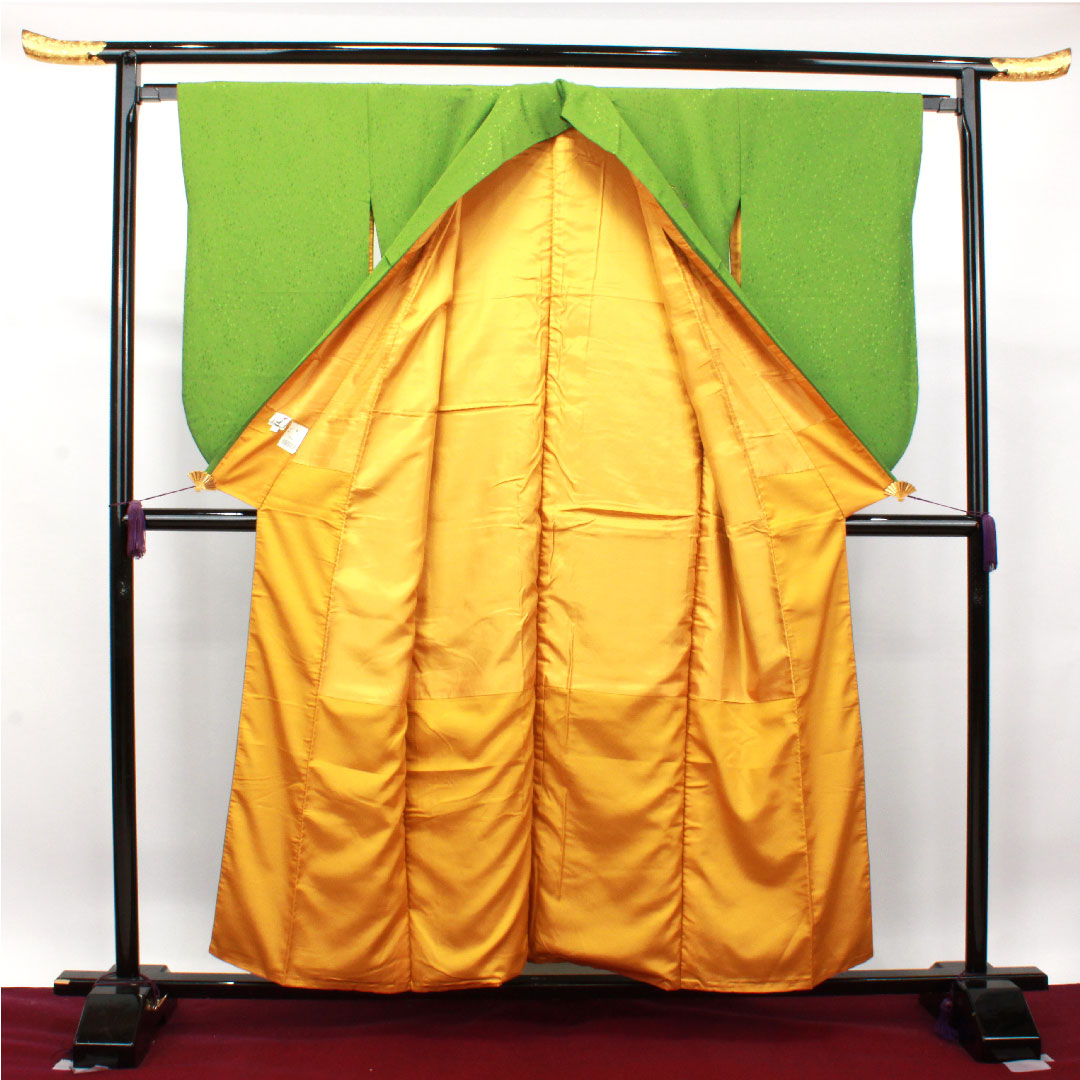 Plain color polyester evergreen washable kimono Length 156cm Sleeve length 63cm Lined S rank Green 1114001072319