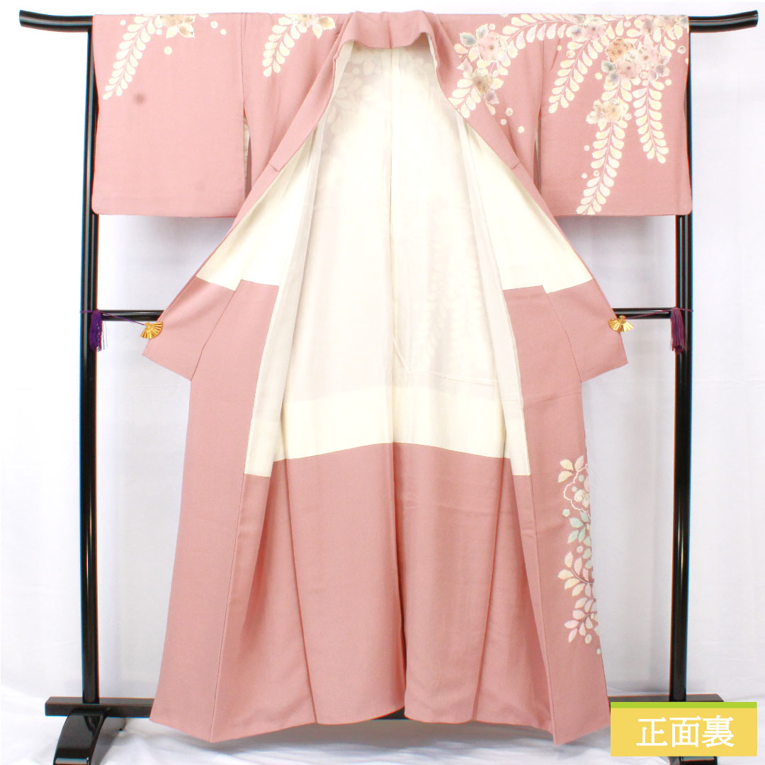 Homongi, pure silk, lined, length 157.5cm, sleeve length 66.5cm, crimson grey, Tsujigahana, made by Kiriya Suizan Kobo, A rank, purple, 1112005813320