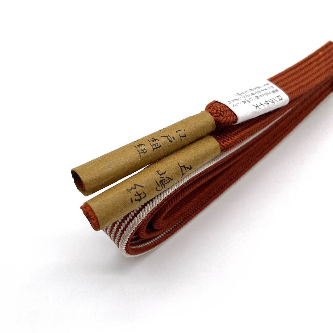 (New old stock) Obi-jime, pure silk, quarter-length cord, scarlet brown, Goshima cord, Edo braid, long, length approx. 175cm, width approx. 1.2cm, casual, S rank, orange, 1135001312926