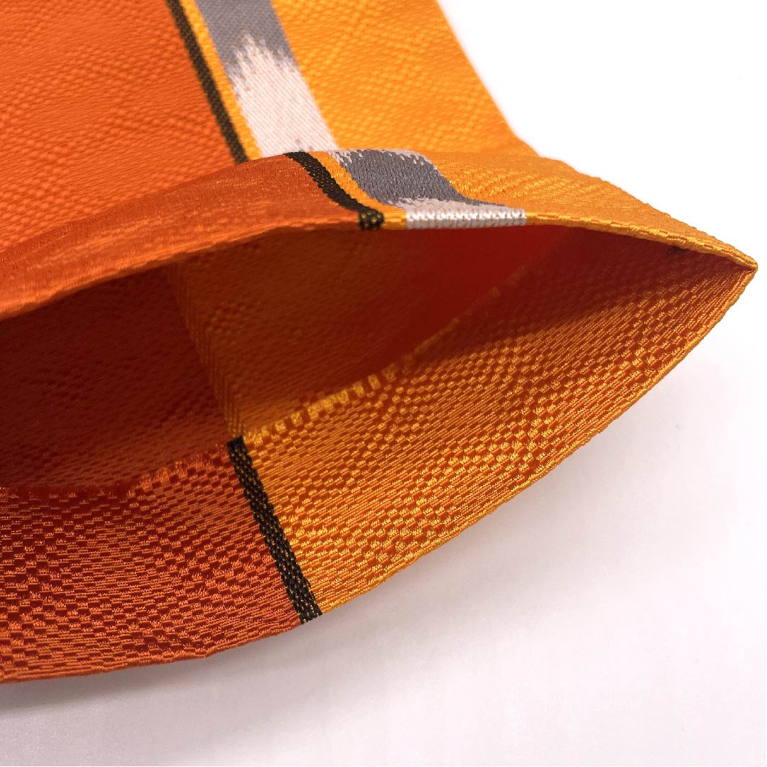 【Unhemmed】Half-width obi, polyester, S rank, vermilion, orange, arrow-feather pattern, geometric pattern, obi length 394cm, orange-based 1125001252326