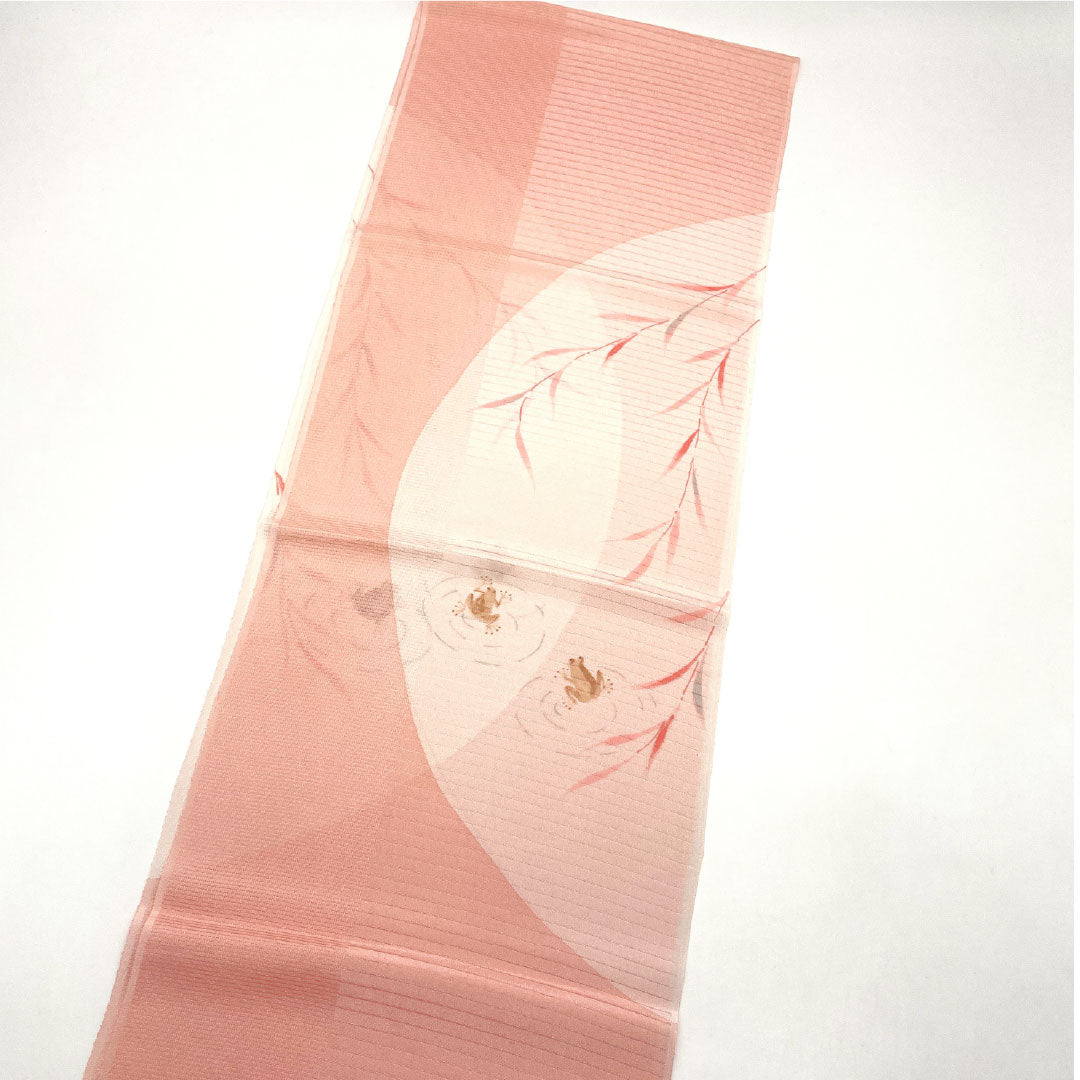 (Like New) Silk Obiage (Sash) - New, Casual, Akebono-colored, Summer, Frog, Classic Pattern, Approximately 184cm Long, 30cm Wide, Pink, Item Number: 1136001531913