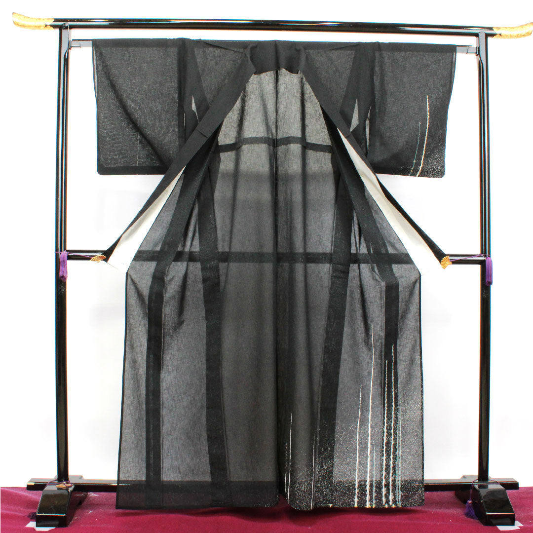 夏物 正絹 訪問着 身丈164cm 裄丈63cm 抽象模様 紗 Sランク 黒系 1132001322410