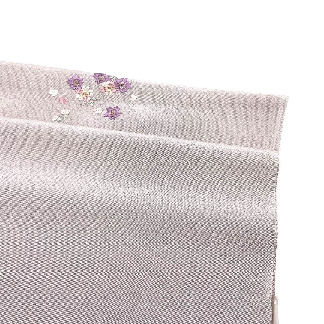 帯揚げ 正絹 Sランク セミフォーマル 薄梅鼠色(うすうめねずいろ) 刺繍 桜 雲 長さ約170cm 幅約29cm 紫系 1136003902920