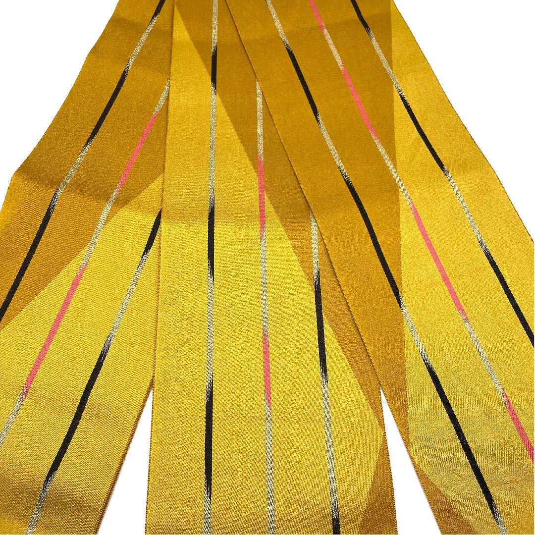 Half-width obi, polyester, orange brown, striped, geometric pattern, modern, reversible, obi length 352cm, brown, S rank, 1125001282314
