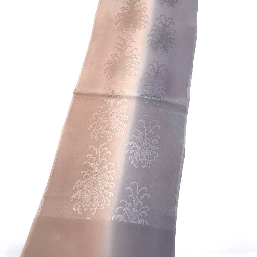 S-Rank Silk Obiage (Sash) - Casual Style - Nibumurasaki (Dust Purple) and Bokeiro (Lovely Color) - Two-Tone Design with Thread Chrysanthemum Design - Length: Approx. 180cm, Width: Approx. 28.5cm, Gray Tones - Product Number: 1136001842922
