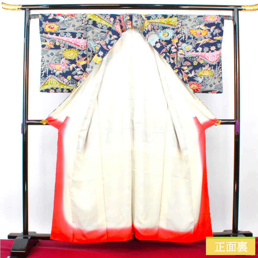 小紋 正絹 身丈160cm 裄丈64cm 袷 濃紺色(のうこんいろ) 京紅型 吉祥文様 Aランク 紺系 1115004433418