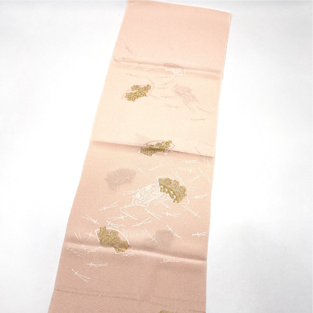 (新古品)帯揚げ 正絹 NEWランク セミフォーマル 乙女色(おとめいろ) 丹後ちりめん 扇 松 長さ約178cm 幅約29cm ピンク系 1136001211913