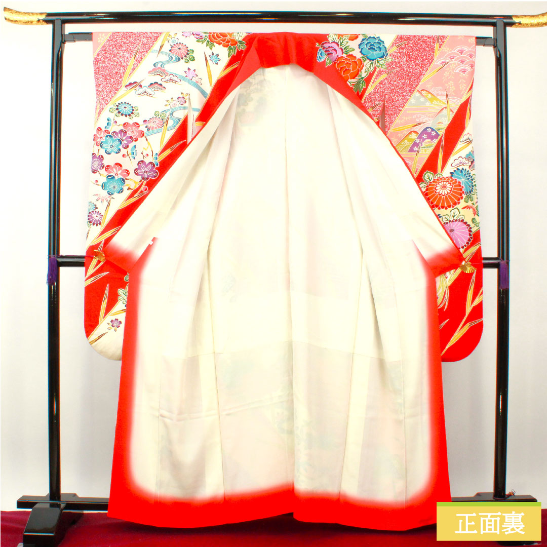 振袖 正絹 身丈161.5cm 裄丈62.5cm 袷 土耳古赤色(とるこあかいろ) 吉祥文様 Aランク 赤系 1113002023412