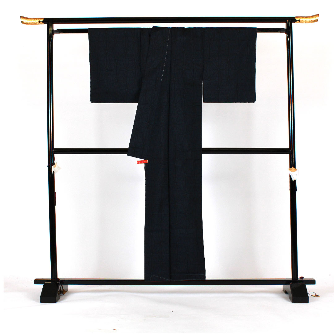 Oshima Tsumugi, Length 156cm, Sleeve length 62cm, Weft and weft kasuri, Asanoha, Pure silk, S rank, Awase, Navy blue, 1116001202318