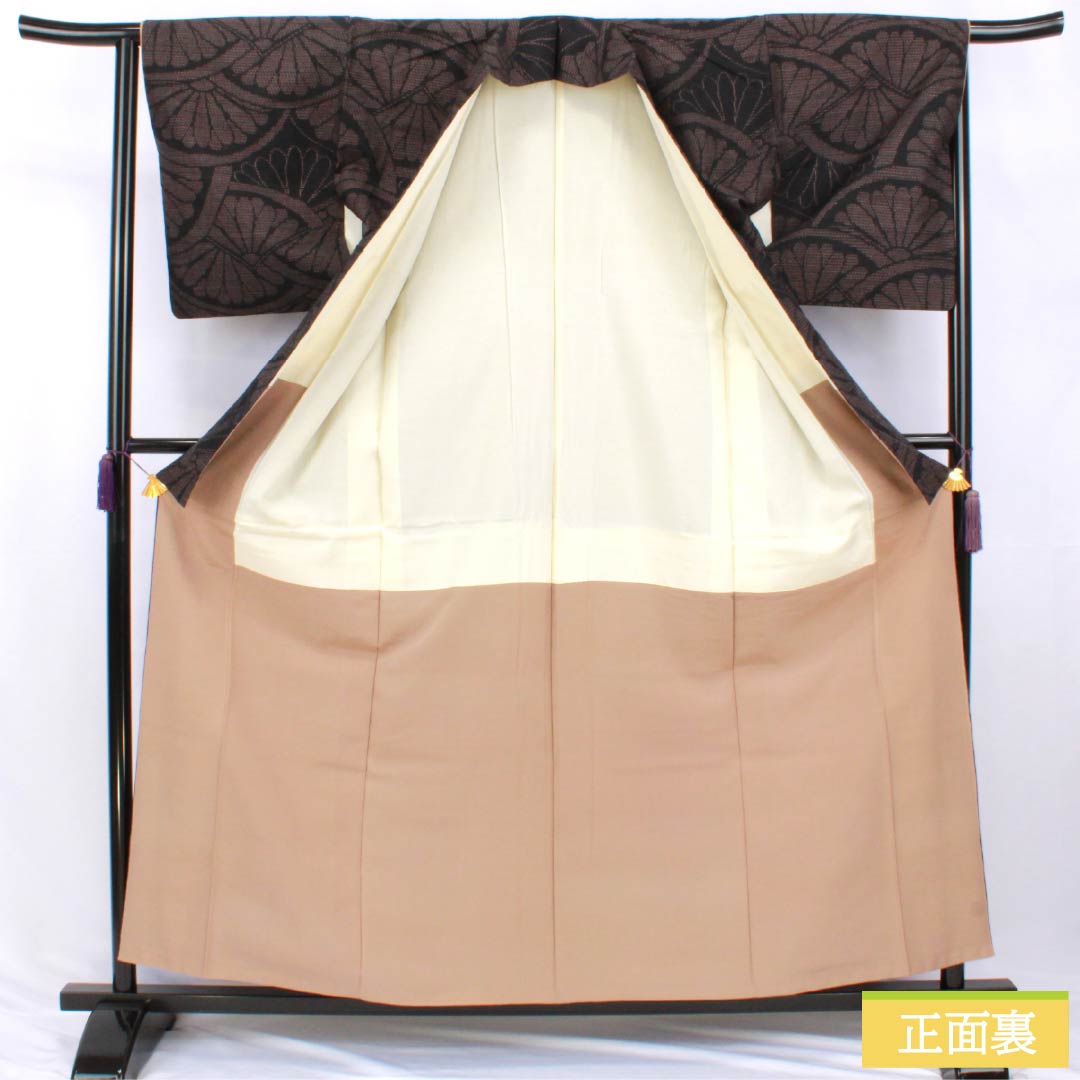 Tsumugi silk A rank length 159cm Yuki length 64.5cm Yuki Tsumugi 100-kikko chrysanthemum crest mashin tsumugi awase black 1116004893310