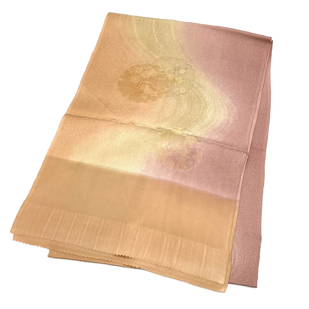 帯揚げ 正絹 Sランク セミフォーマル 肌色(はだいろ) 水柿色(みずがきいろ) ぼかし 雪輪 長さ約180cm 幅約30cm グラデーション系 1136002602999