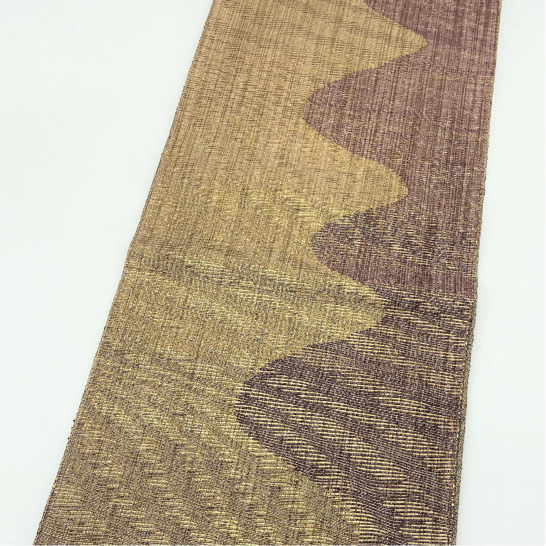 Fukuro Obi (Japanese-style sash dyed with brush) with wave pattern, obi length 428cm, pure silk, S rank, full length, casual, brown, 1123005132314