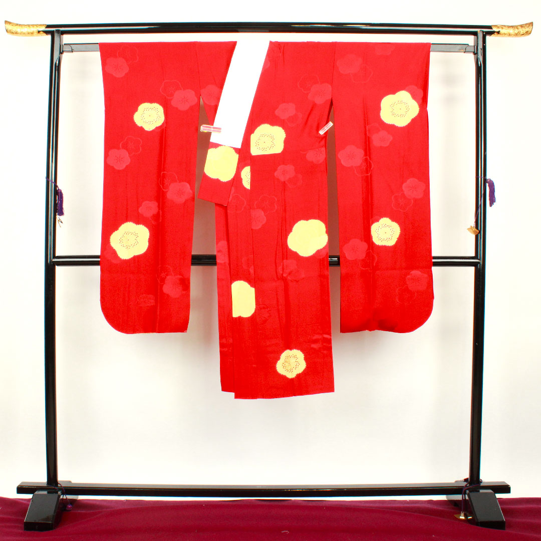 Long undergarment, pure silk, length 120cm, sleeve length 67.5cm, single layer, old red color, for long-sleeved kimono, plum, A rank, red, 1129000293112