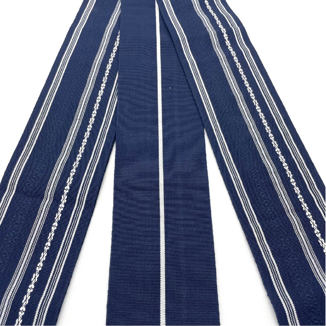 (Unmade) Kaku-obi (cotton sash) in navy blue with a Kenjo pattern, obi length 384cm, width 9.5cm, rank S, navy blue, 1134000412918
