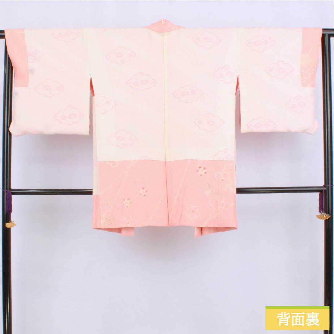 Haori (Japanese traditional kimono jacket) made of pure silk, S-rank, length 84cm, sleeve length 66cm, Shinonome-iro (Shinonome-iro) color, floral design, lined, pink, with basting thread, product number 1117001332913