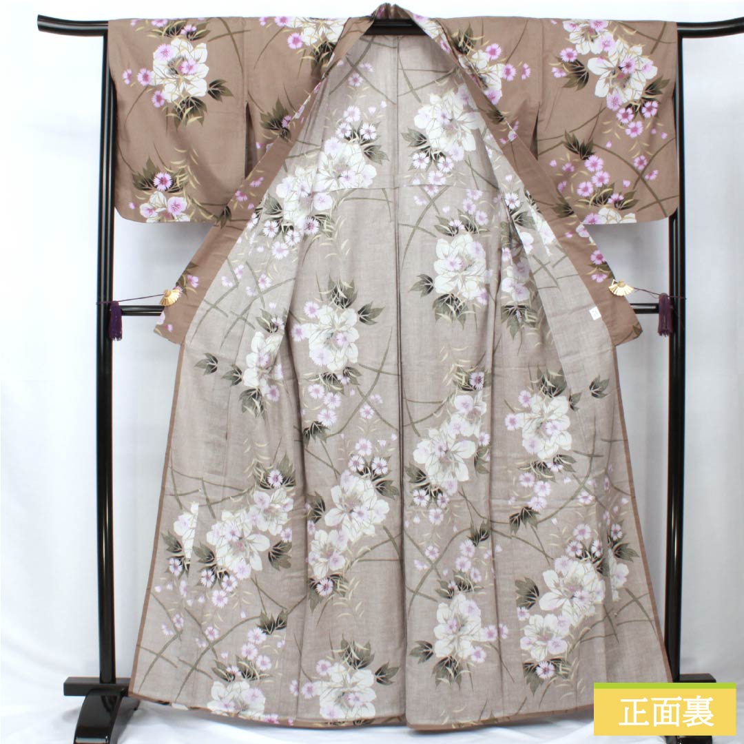 Cotton Yukata, Length 163.5cm, Sleeve Length 65.5cm, S Rank, Single Layer, Beige, Brownish Gray, Pink, 1118006202425