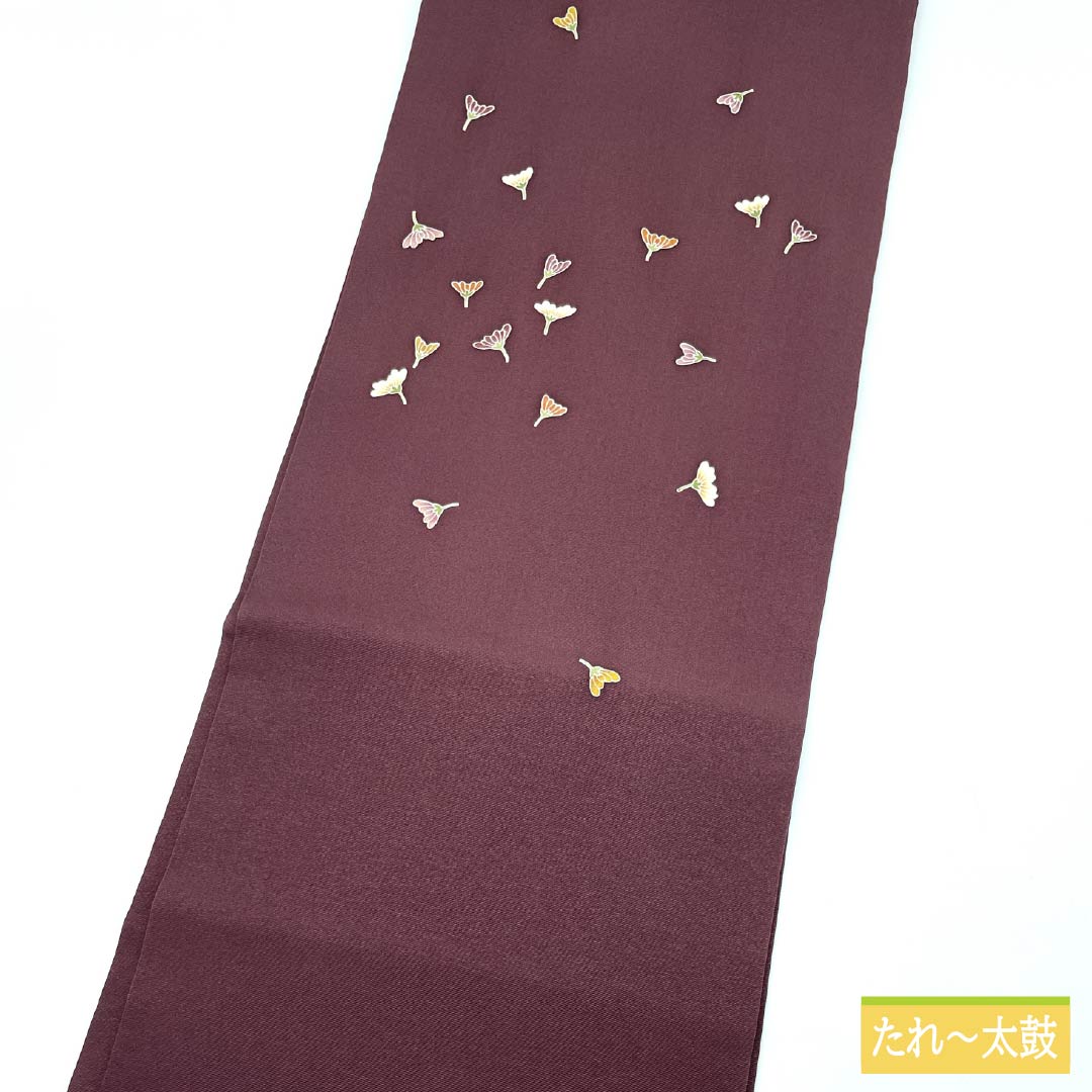 名古屋帯 正絹 木蘭色色(もくらんじきいろ) 染め帯 小花 花びら 帯丈357cm Sランク ポイント柄 セミフォーマル 紫系 1124007172320 名古屋仕立て