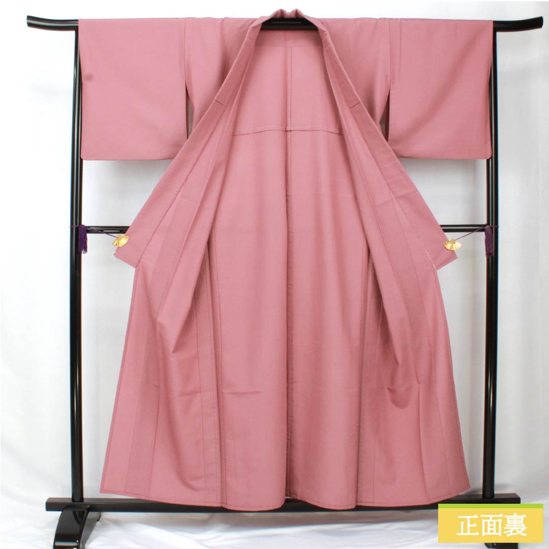 Solid-colored polyester kimono, length 156cm, sleeve length 65.5cm, with a red obi (taikoshoku), washable, single-layer kimono, S rank, pink, product number 1114002142313