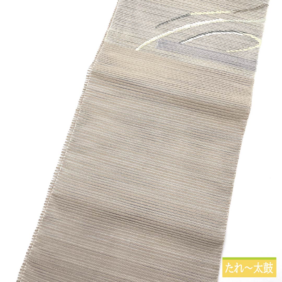 Nagoya Obi, Off-White (Kaihakushokuiro), Summer Obi, Sukui Weave, Abstract Pattern, 376cm Long, Pure Silk, S-Rank, Pointed Pattern, Casual, Beige, Item Number: 1124008662325, Open-Leaf Style